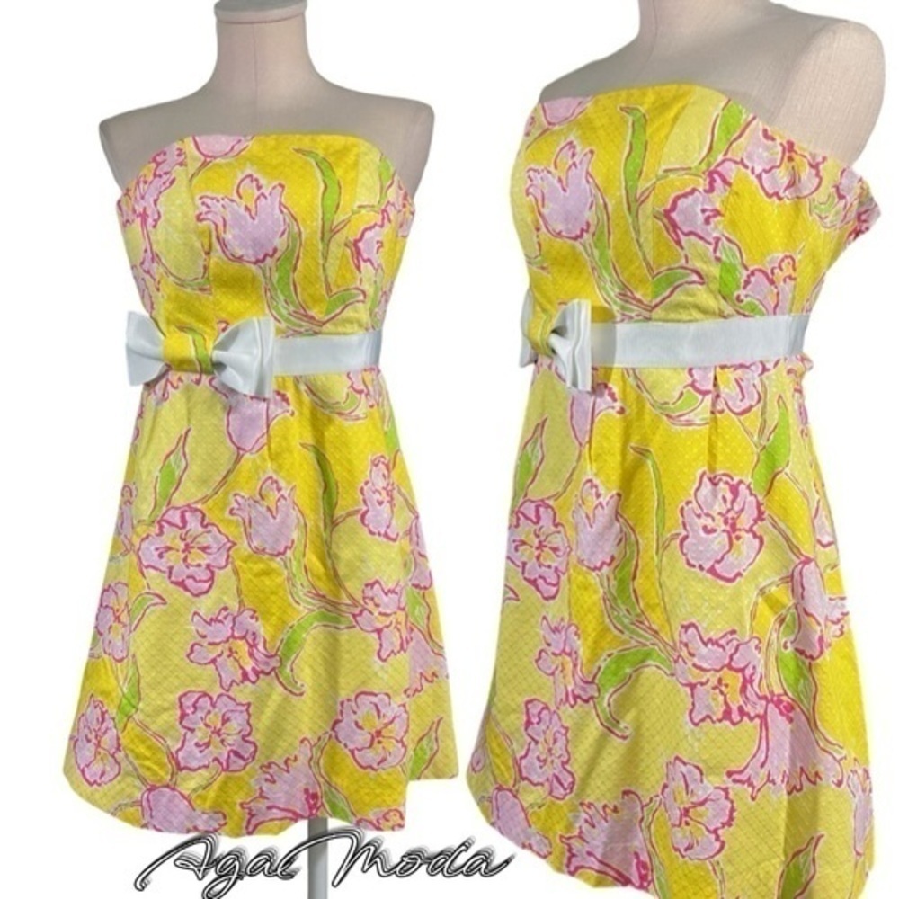 Lilly Pulitzer Amberly, Starfruit Yellow Mini Dress with White Bow